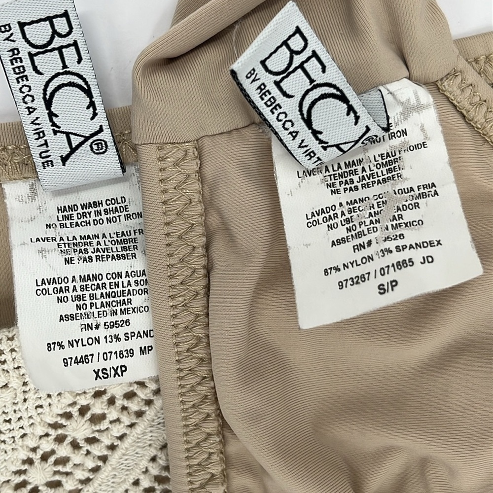 BECCA Bikini Set High Neck Crochet Lace Beaded Boho Nude Beige Tan Cream Sm/XSm - Picture 10 of 10